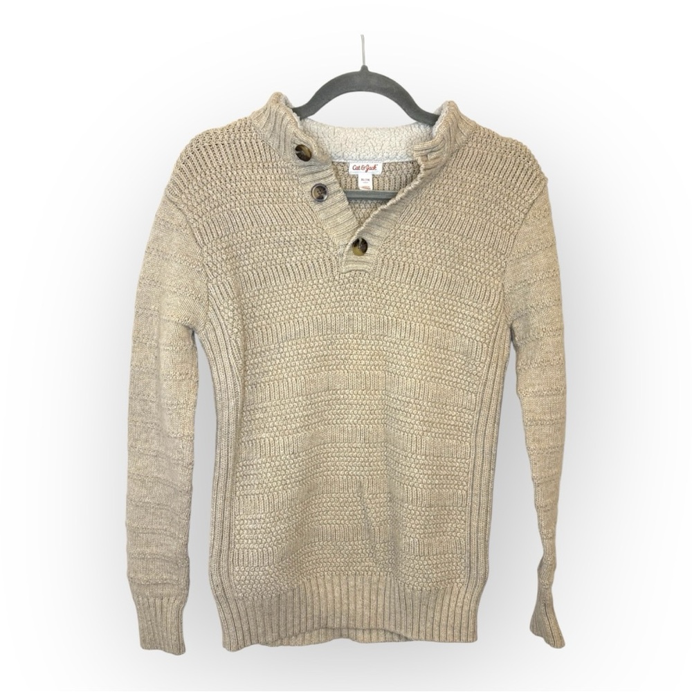 Cat & Jack Beige Knit Henley Pullover Sweater Boys XL 16 Preppy
